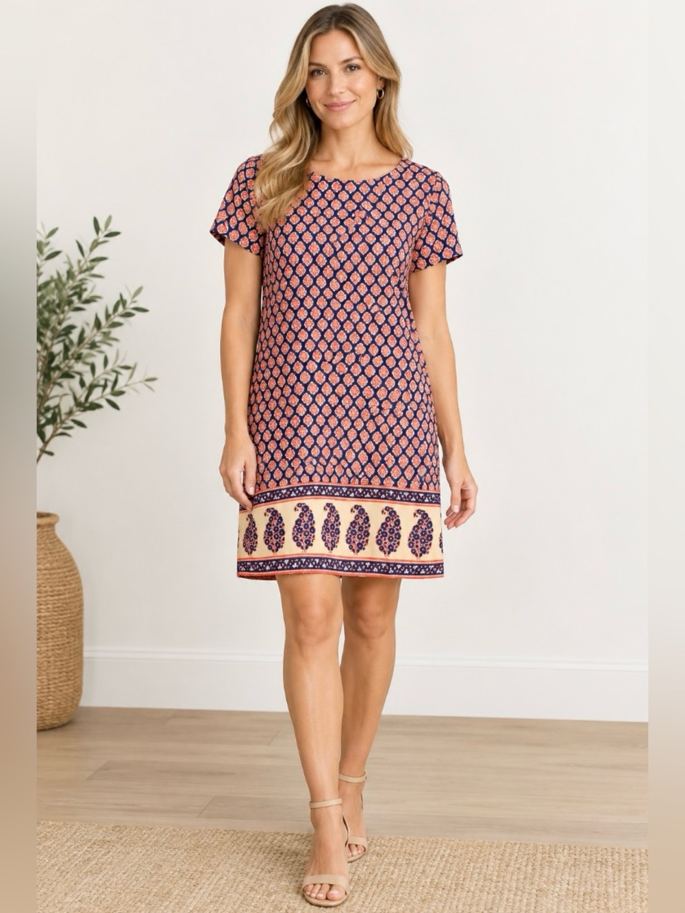 J. Crew Paisley Floral Dress Blue Tunic Size 14